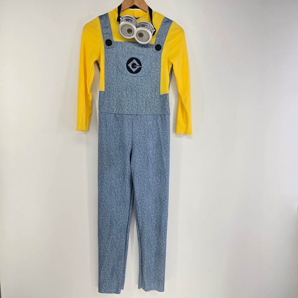 Minions Costume Large L 10-12 Yellow Blue Goggles Halloween Cosplay Kids Set